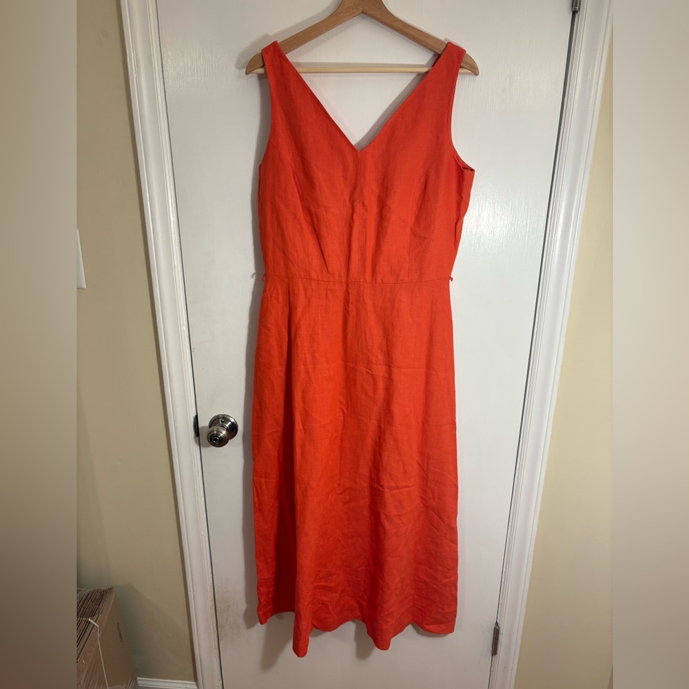 Bloomingdale's Vibrant Burnt Orange Midi Dress 90s Vibes